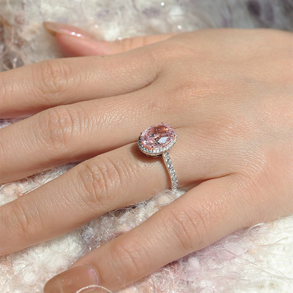 2.5Ct Oval Pink Gemstone Halo Ring Silver Band-Sterling Silver-lornajewelry