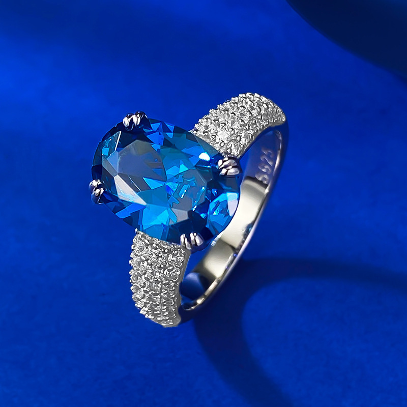 5Ct Oval Blue Gemstone Ring In Sterling Silver-Sterling Silver-lornajewelry
