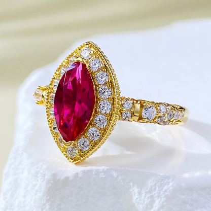 1Ct Luxury Red Marquise Stone Halo Ring Gold Band-Sterling Silver-lornajewelry