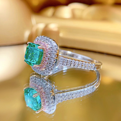 3.5Ct Cushion Cut Green Gemstone Double Halo Ring-Sterling Silver-lornajewelry