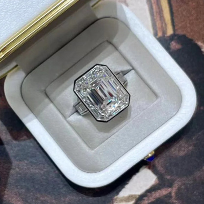 6.5Ct Emerald Cut White Gemstone Art Deco Design Ring-Sterling Silver-lornajewelry