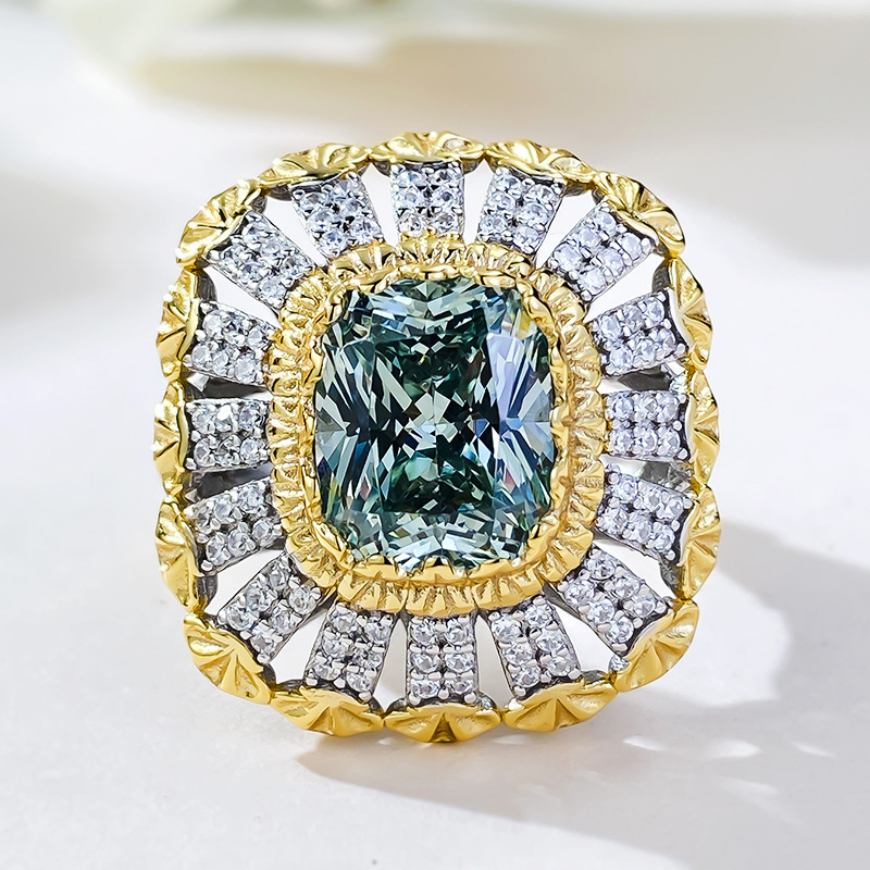 3.5Ct Luxury Cushion Cut Green Tourmaline Intricate Design Buccellati Style Ring-Sterling Silver-lornajewelry