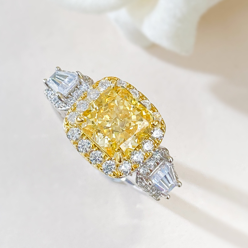 2Ct Yellow Cushion Gemstone Halo Side Stone Accents Ring-Sterling Silver-lornajewelry