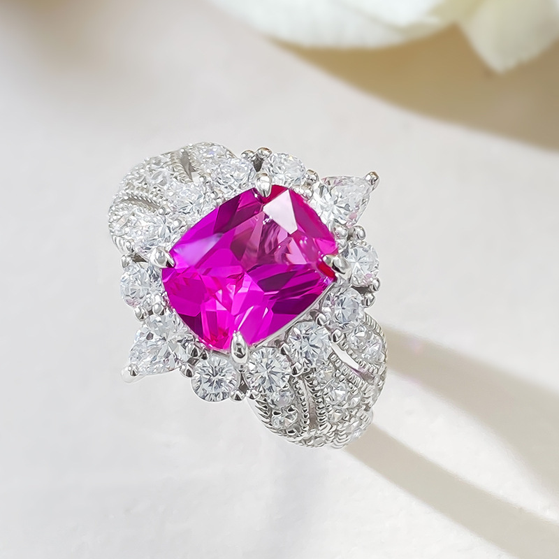 2.5Ct Luxury Pink Cushion Gemstone Ornate Halo Ring-Sterling Silver-lornajewelry