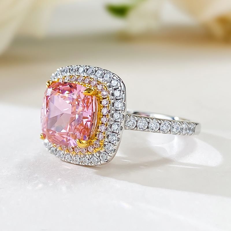2.5Ct Cushion Cut Pink Gemstone Double Halo Design Ring-Sterling Silver-lornajewelry