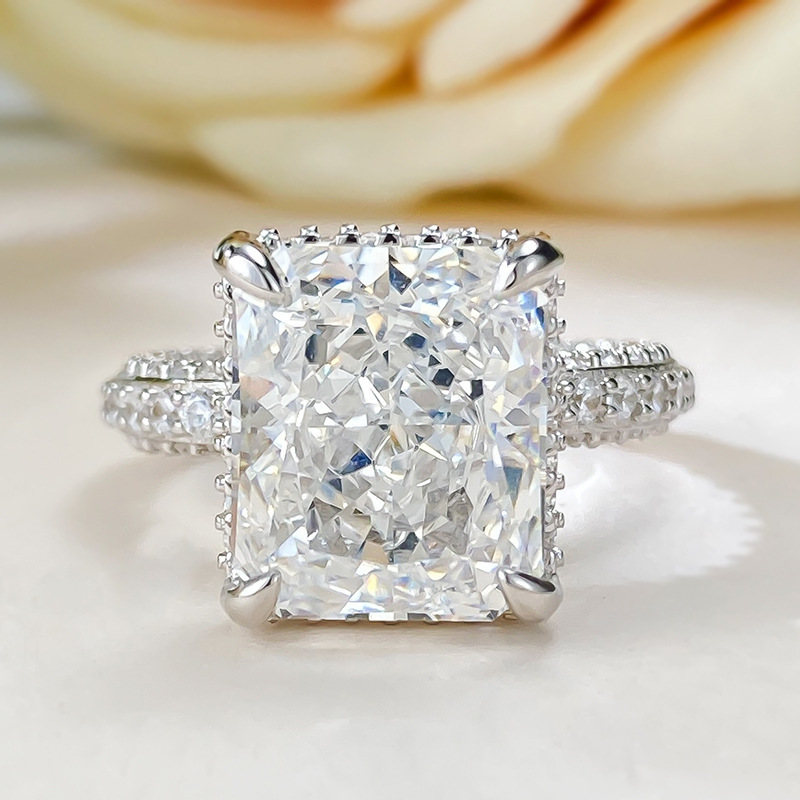 6Ct Luxury Radiant White Gemstone Pave Setting Ring-Sterling Silver-lornajewelry