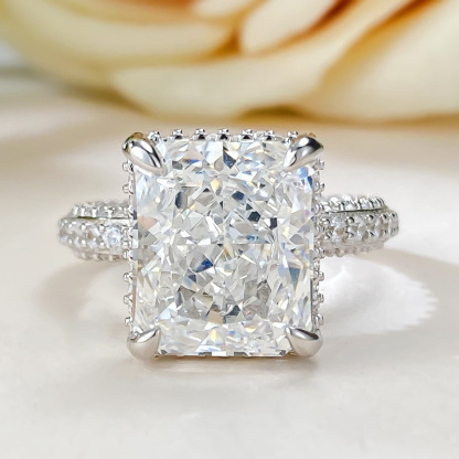 6Ct Luxury Radiant White Gemstone Pave Setting Ring-Sterling Silver-lornajewelry