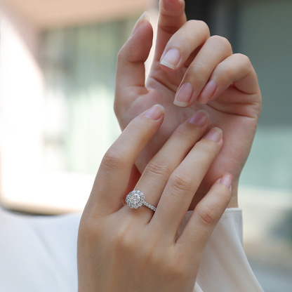 1Ct Moissanite Halo Round Cut Engagement Ring-Sterling Silver-lornajewelry