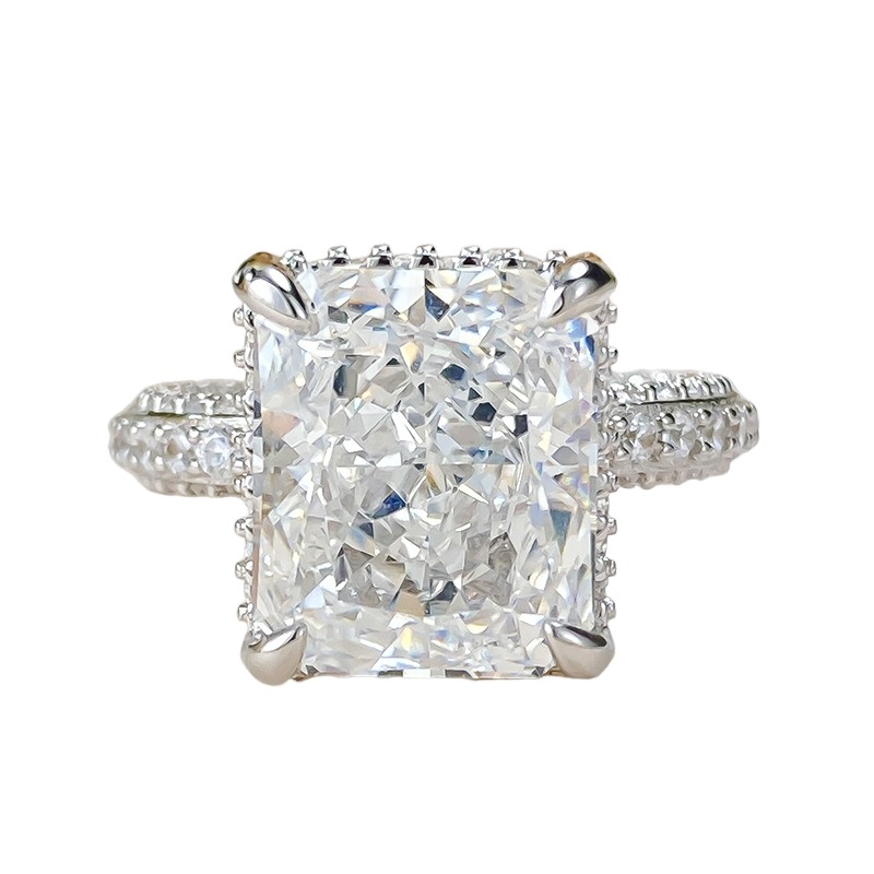 6Ct Luxury Radiant White Gemstone Pave Setting Ring-Sterling Silver-lornajewelry