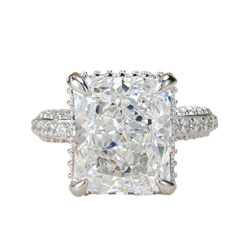 6Ct Luxury Radiant White Gemstone Pave Setting Ring-Sterling Silver-lornajewelry
