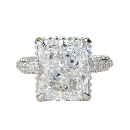 6Ct Luxury Radiant White Gemstone Pave Setting Ring-Sterling Silver-lornajewelry