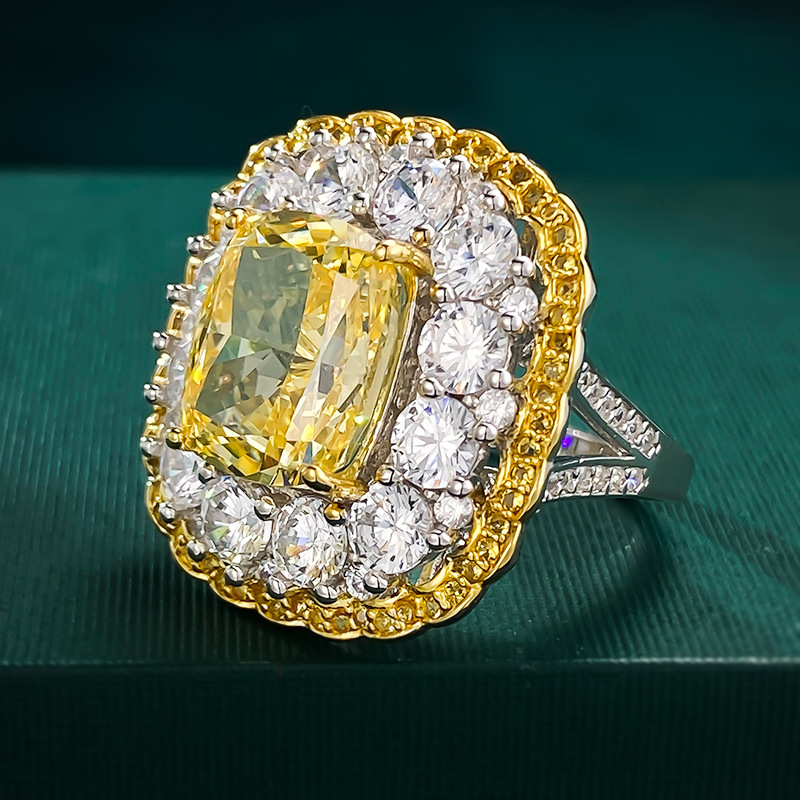 6.0Ct Luxury Yellow Cushion Gemstone Double Halo Design Ring-Sterling Silver-lornajewelry
