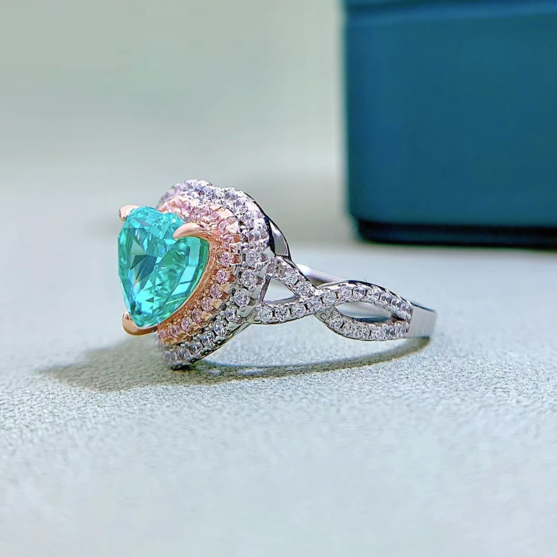 2Ct Romantic Heart Shape Paraiba Gemstone Double Halo Ring-Sterling Silver-lornajewelry