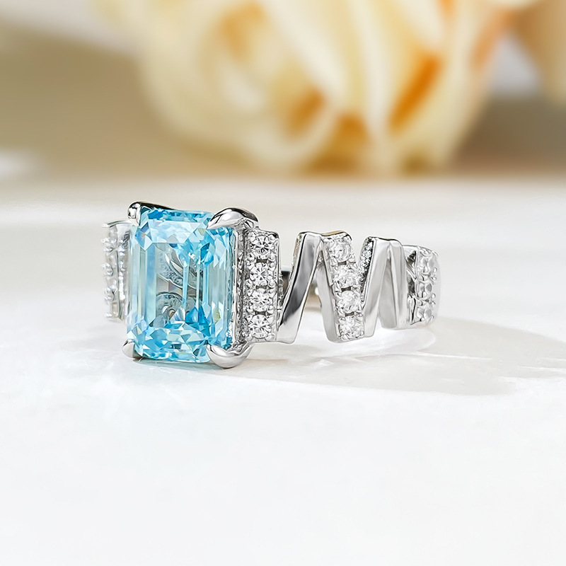 2Ct Emerald Cut Aquamarine Gemstone Ring-Sterling Silver-lornajewelry