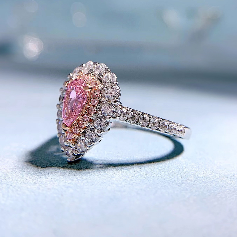 0.5Ct Pink Pear Cut Halo Setting Ring-Sterling Silver-lornajewelry
