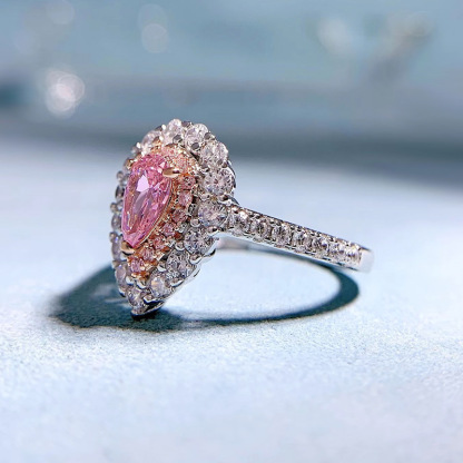 0.5Ct Pink Pear Cut Halo Setting Ring-Sterling Silver-lornajewelry