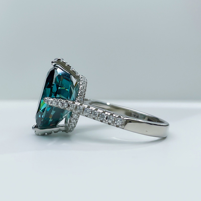 11Ct Green Oval Cut Pave Setting Ring-Sterling Silver-lornajewelry