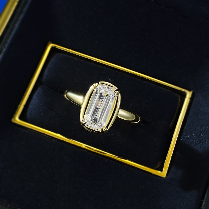 3.5Ct Solitaire Emerald Cut Gold Ring for Women-Sterling Silver-lornajewelry