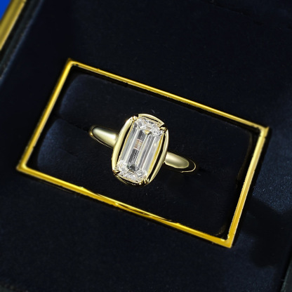 3.5Ct Solitaire Emerald Cut Gold Ring for Women-Sterling Silver-lornajewelry
