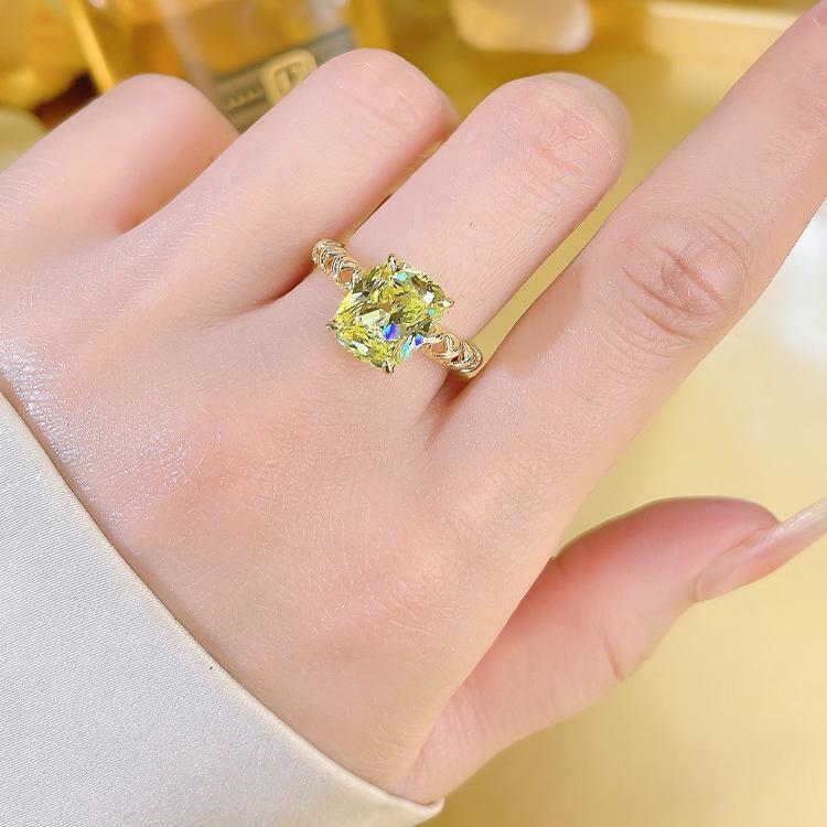 4.5Ct Olive Green Cushion Cut Twisted Band Ring-Sterling Silver-lornajewelry