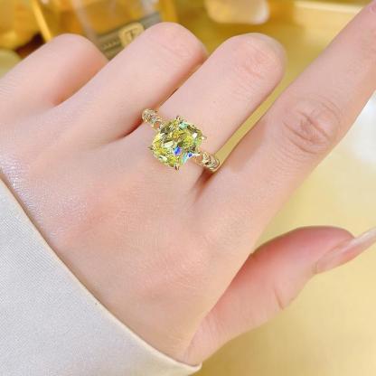 4.5Ct Olive Green Cushion Cut Twisted Band Ring-Sterling Silver-lornajewelry