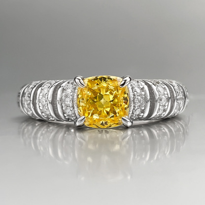 1Ct Luxury Yellow Cushion Gemstone Ring White Accent Band-Sterling Silver-lornajewelry