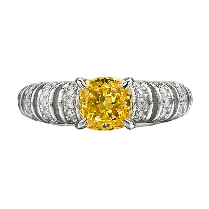 1Ct Luxury Yellow Cushion Gemstone Ring White Accent Band-Sterling Silver-lornajewelry