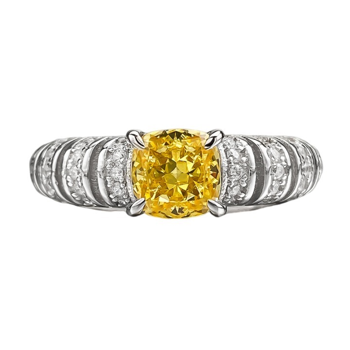 1Ct Luxury Yellow Cushion Gemstone Ring White Accent Band-Sterling Silver-lornajewelry