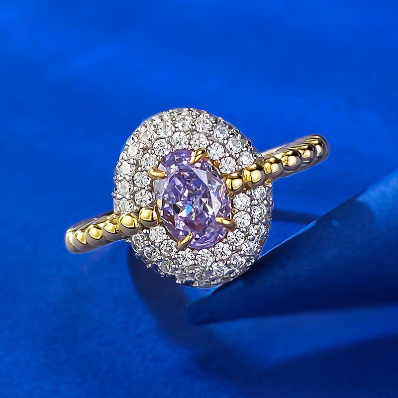 1Ct Statement Purple Oval Stone Halo Ring Gold Band-Sterling Silver-lornajewelry