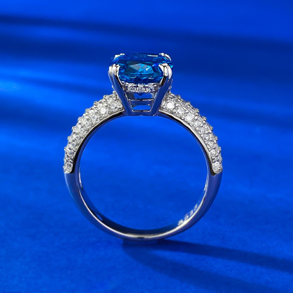 5Ct Oval Blue Gemstone Ring In Sterling Silver-Sterling Silver-lornajewelry