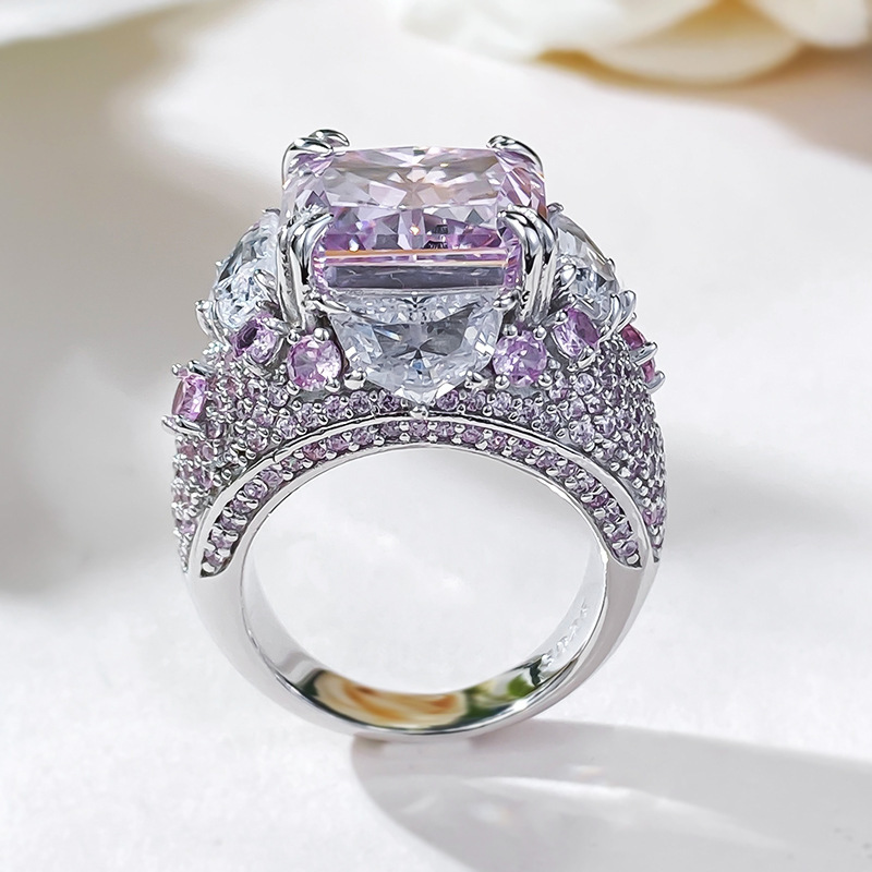 7Ct Luxury Lavender color Cushion Gemstone Side Stone Accents Ring-Sterling Silver-lornajewelry
