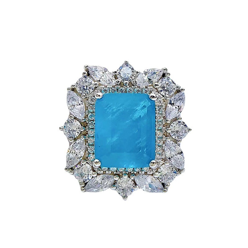 5Ct Emerald Cut Paraiba Gemstone Vintage Style Halo Ring-Sterling Silver-lornajewelry