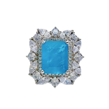 5Ct Emerald Cut Paraiba Gemstone Vintage Style Halo Ring-Sterling Silver-lornajewelry