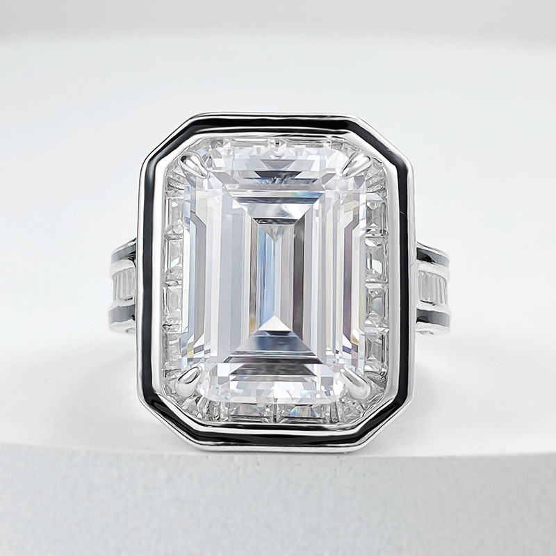 6.5Ct Emerald Cut White Gemstone Art Deco Design Ring-Sterling Silver-lornajewelry