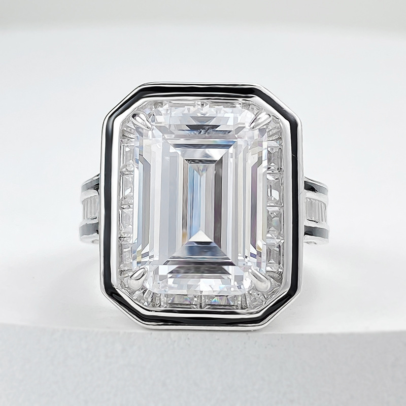 6.5Ct Emerald Cut White Gemstone Art Deco Design Ring-Sterling Silver-lornajewelry