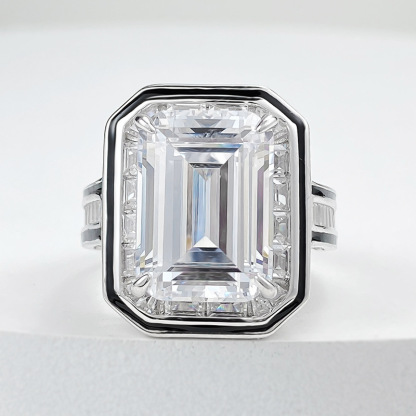 6.5Ct Emerald Cut White Gemstone Art Deco Design Ring-Sterling Silver-lornajewelry