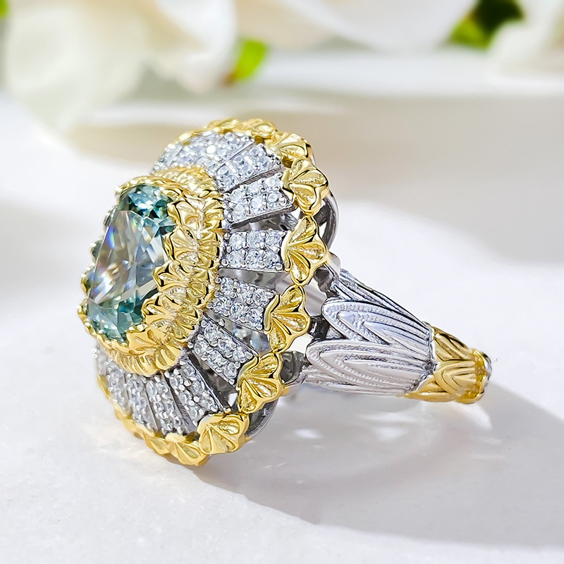 3.5Ct Luxury Cushion Cut Green Tourmaline Intricate Design Buccellati Style Ring-Sterling Silver-lornajewelry