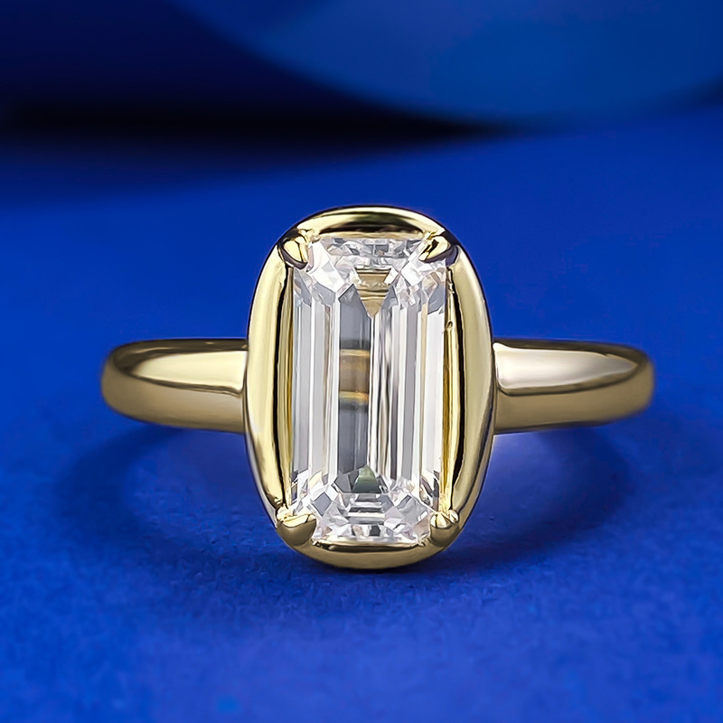 3.5Ct Solitaire Emerald Cut Gold Ring for Women-Sterling Silver-lornajewelry