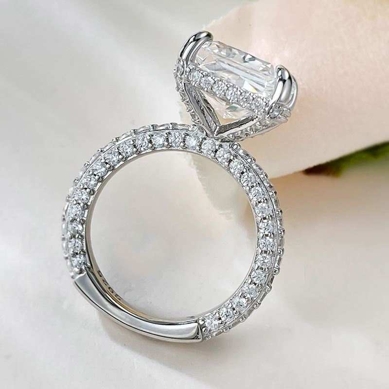 6Ct Luxury Radiant White Gemstone Pave Setting Ring-Sterling Silver-lornajewelry