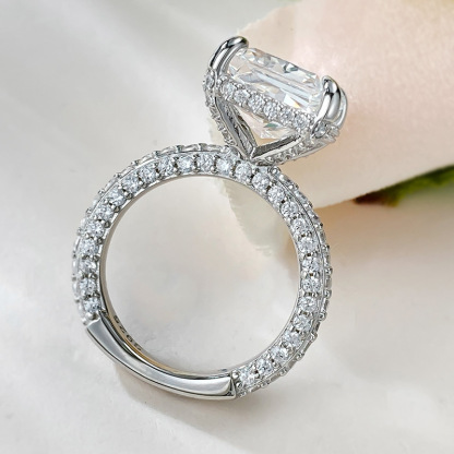 6Ct Luxury Radiant White Gemstone Pave Setting Ring-Sterling Silver-lornajewelry