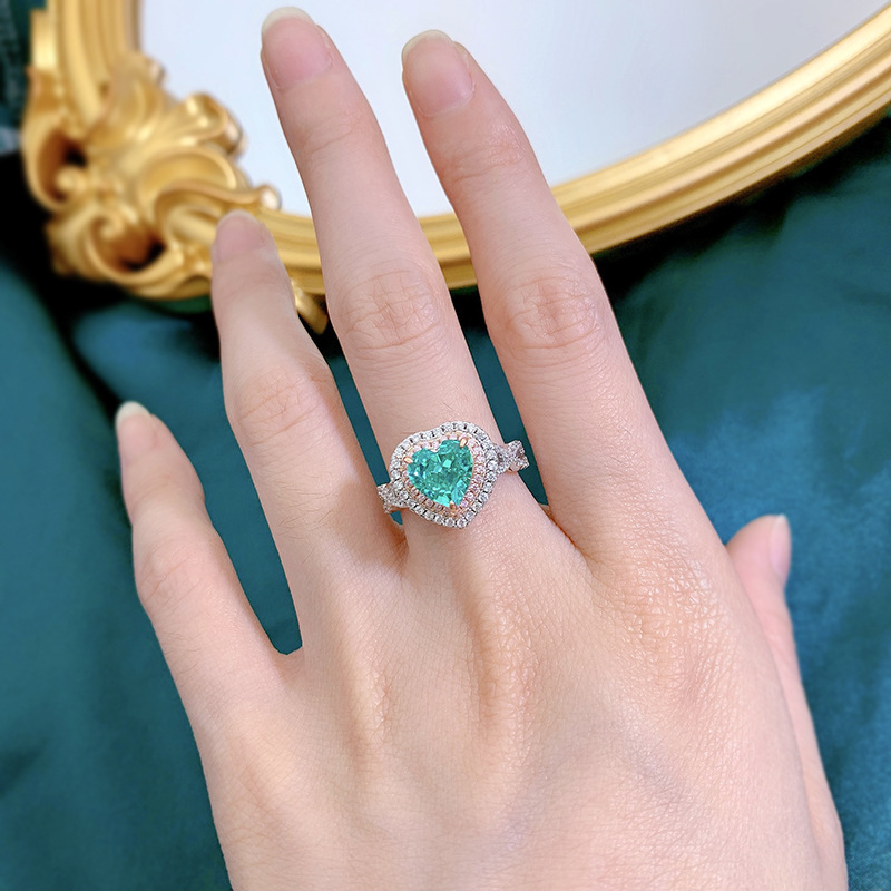 2Ct Romantic Heart Shape Paraiba Gemstone Double Halo Ring-Sterling Silver-lornajewelry