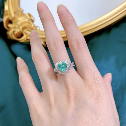 2Ct Romantic Heart Shape Paraiba Gemstone Double Halo Ring-Sterling Silver-lornajewelry
