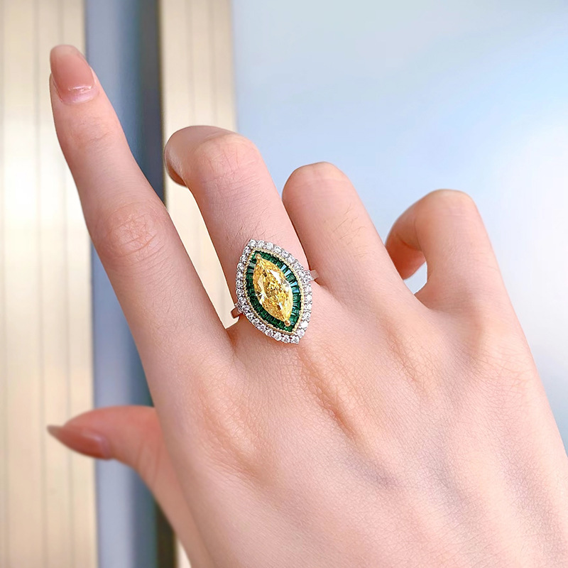 2Ct Marquise Cut Yellow Gemstone Double Halo Ring-Sterling Silver-lornajewelry