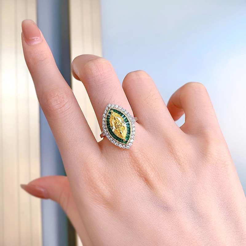 2Ct Marquise Cut Yellow Gemstone Double Halo Ring-Sterling Silver-lornajewelry