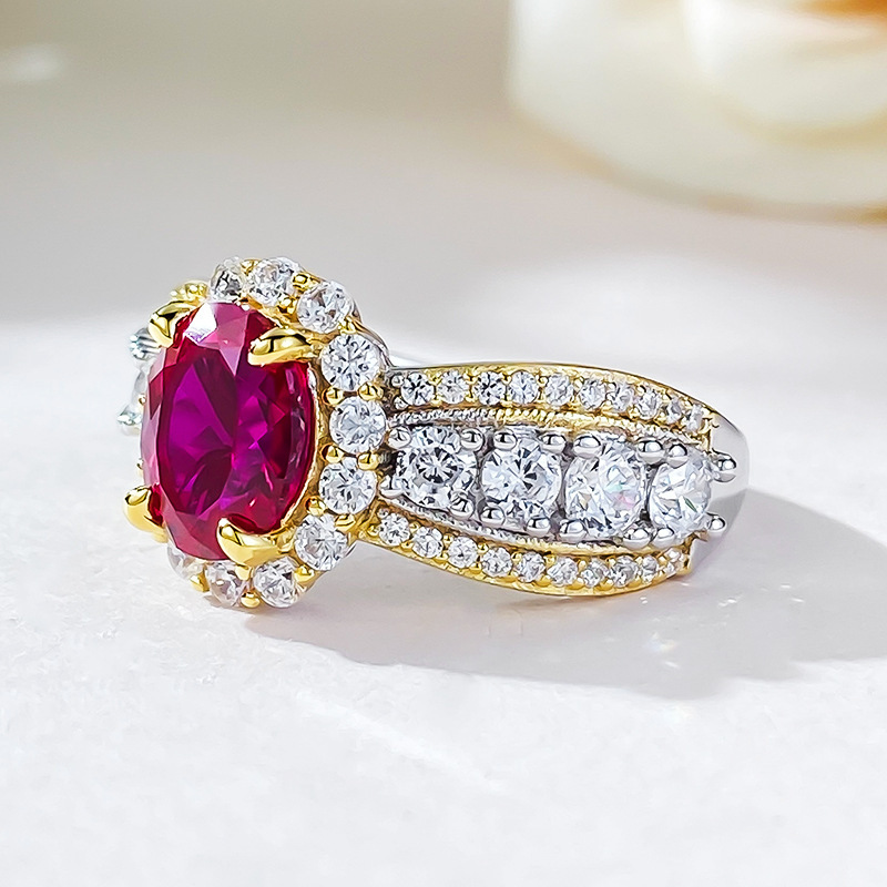 2Ct Luxury Oval Red Stone Halo Accent Ring in Gold-Sterling Silver-lornajewelry