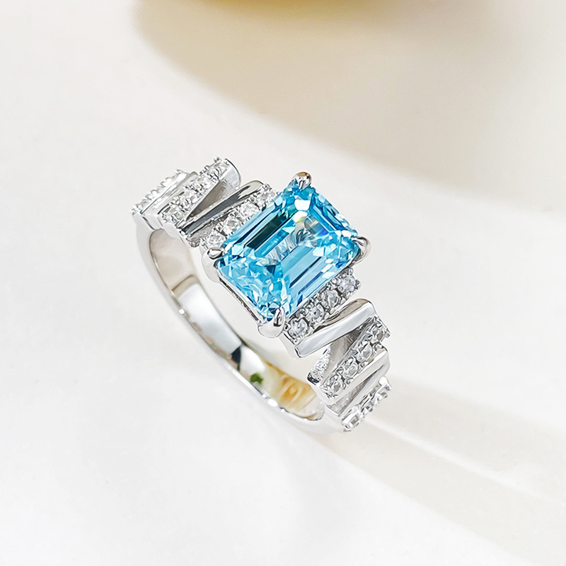 2Ct Emerald Cut Aquamarine Gemstone Ring-Sterling Silver-lornajewelry