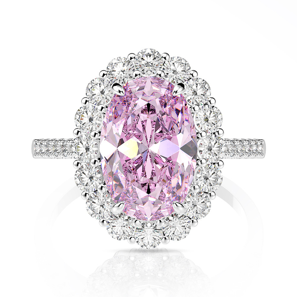 3Ct Oval Cut Pink Halo Pave Setting Gemstone Ring-Sterling Silver-lornajewelry