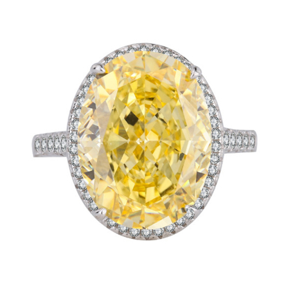 14Ct Yellow Oval Cut Pave Halo Setting Ring-Sterling Silver-lornajewelry