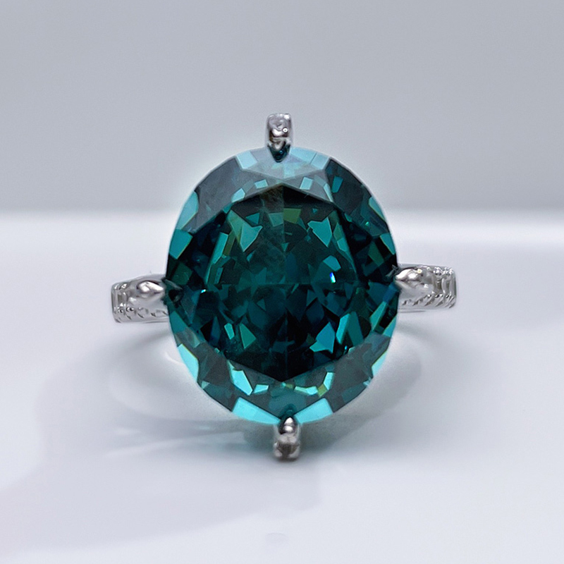 11Ct Green Oval Cut Pave Setting Ring-Sterling Silver-lornajewelry