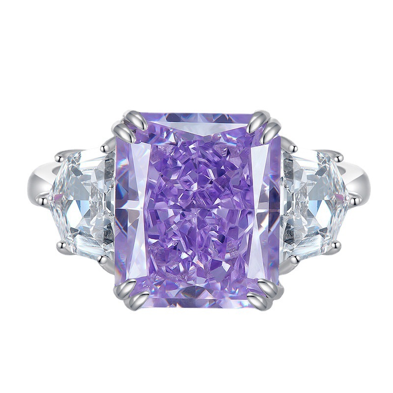 6Ct Purple Radiant Cut Three-Stone Ring-Sterling Silver-lornajewelry